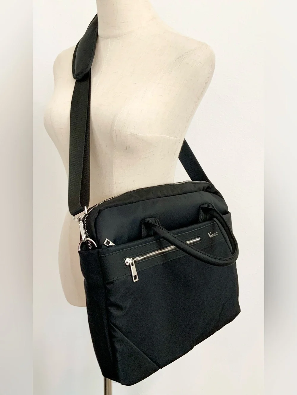 ~New~ Unisex Nylon Laptop/iPad Sleeve Multi Layer Crossbody Bag Black